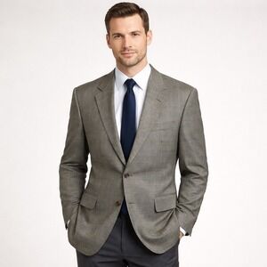 Chaps Ralph Lauren Blazer Jacket Mens 43R Sports Coat Houndstooth Silk Wool Grey